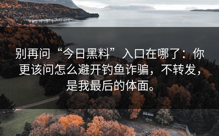 别再问“今日黑料”入口在哪了：你更该问怎么避开钓鱼诈骗，不转发，是我最后的体面。